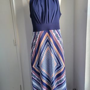 Boho Chic Hippie Halter Maxi Dress sz Large Sleeveless Colorblock Sexy 60s Vibe